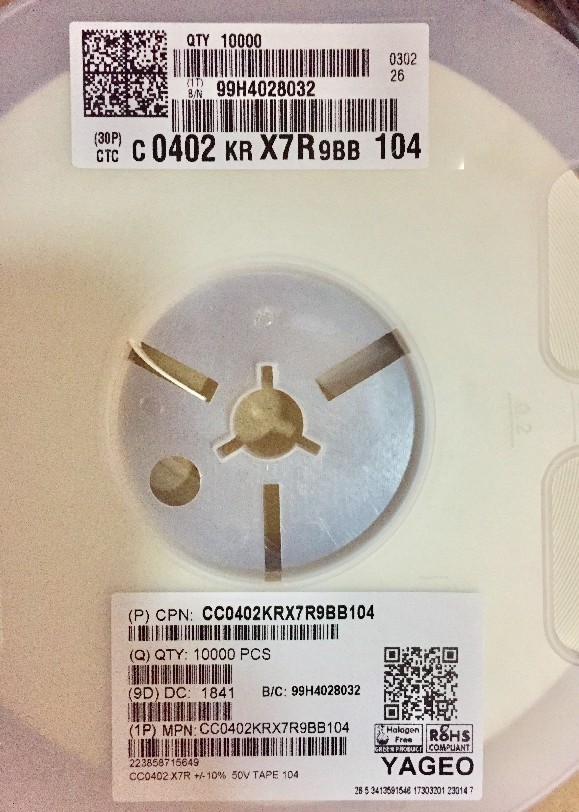 Yageo MLCC capacitors stock for Ordering ,CC0402 series capacitors