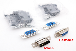 DB9 公头/母头/外壳，RS232串口接插件，塑料外壳，9针串口，焊线式 
